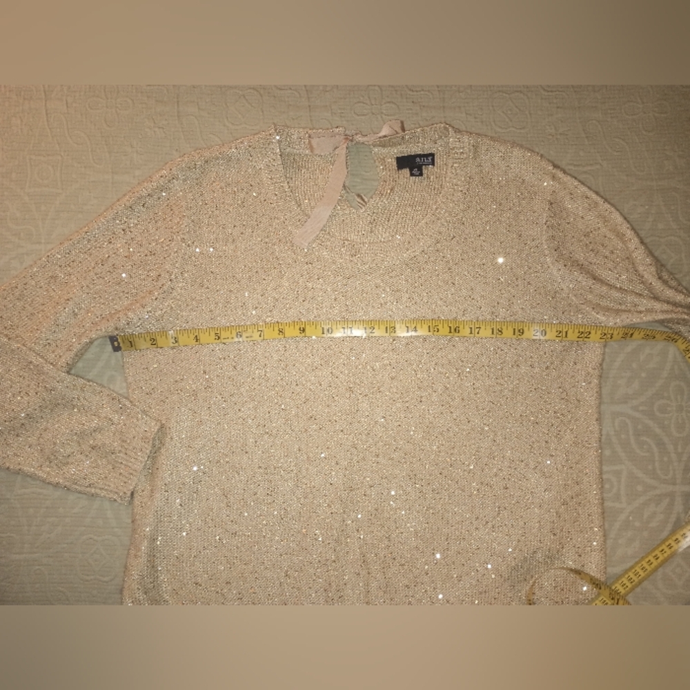 a.n.a Sequin Embezzled Shimmering Gold Crew Neck Sweater SZXL - Picture 3 of 5
